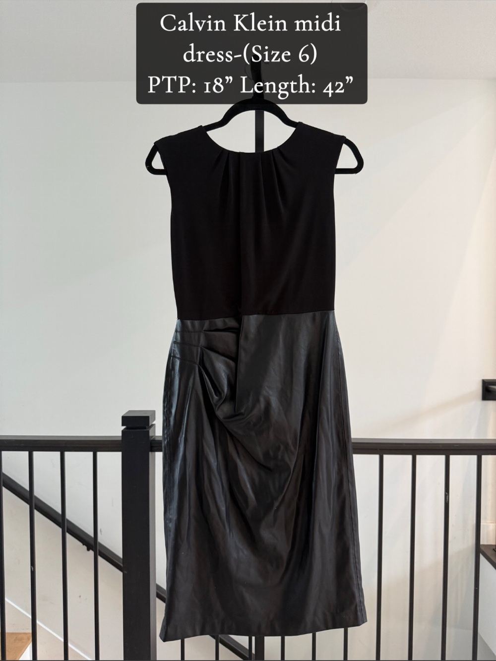 Calvin Klein Black Sleeveless Midi Dress with Faux Leather Skirt